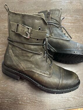 Musse & Cloud Olive-Toned Leather Buckle Combat Boots